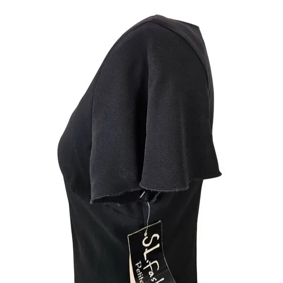 S.L. Fashions Womens Elegant Black Size 8 Petite V-Neck Layered Hem Dress Party - Picture 5 of 12